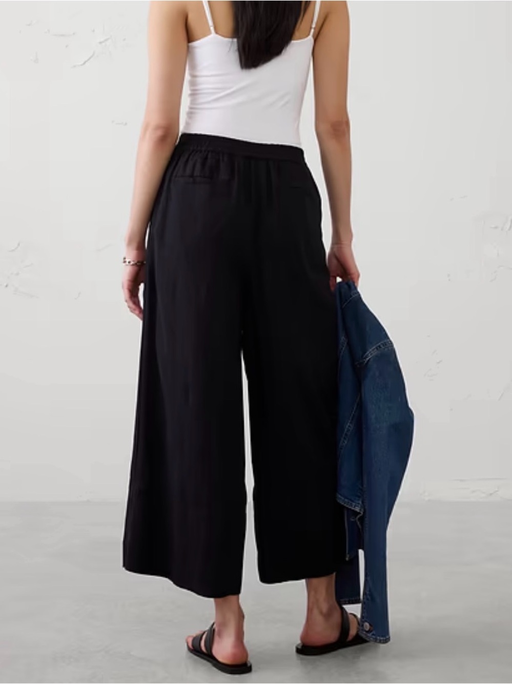 Banana Republic Wide Rise Cropped Linen Blend Black Pants size Large - Picture 2 of 10